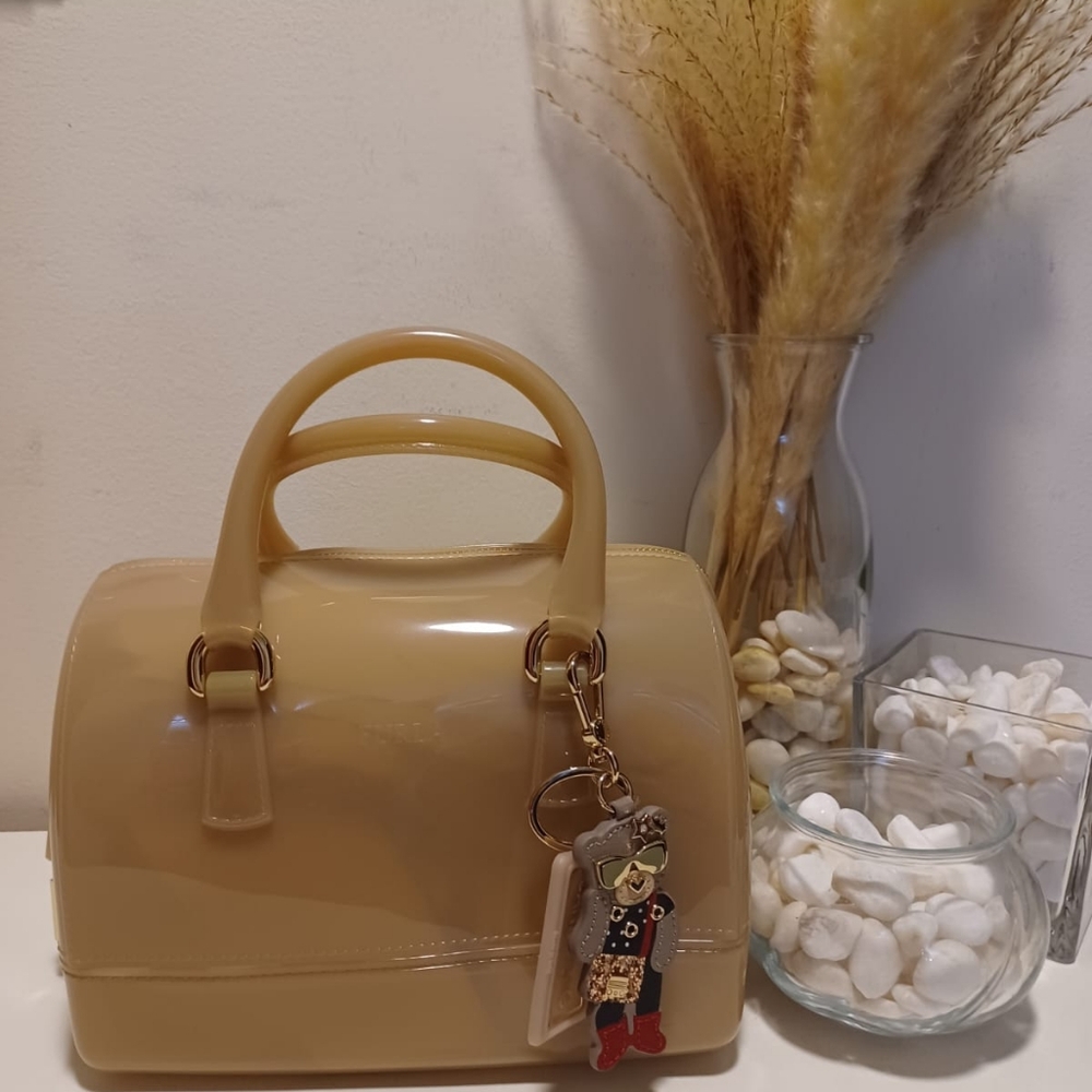 Furla Beige Glossy Rubber Mini Candy Satchel